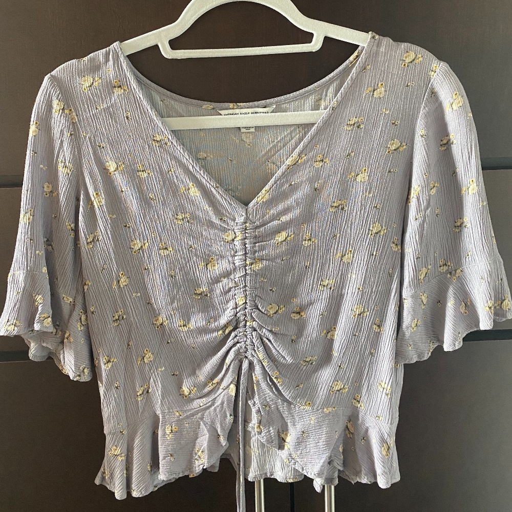 American eagle blouse, size XS, grey/yellow floral